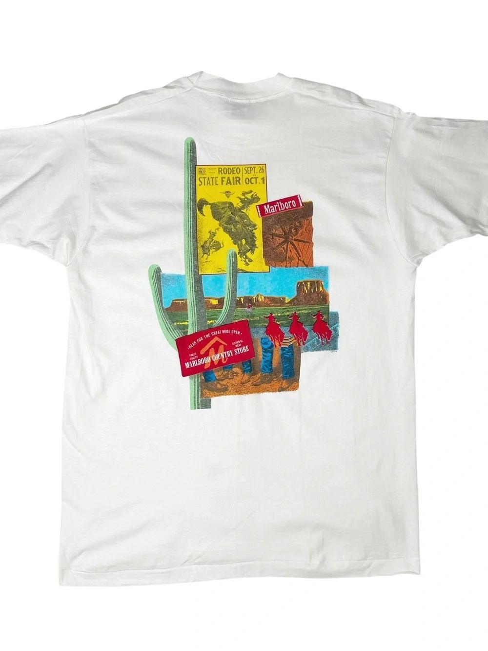 Vintage Marlboro Shirt Mens XL White 90s Country Store Cactus Pocket Tee Cowboy